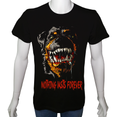 Unisex T-shirt Siyah 'Aforizma / Hiçbir şey sonsuza kadar sürmez' Baskılı