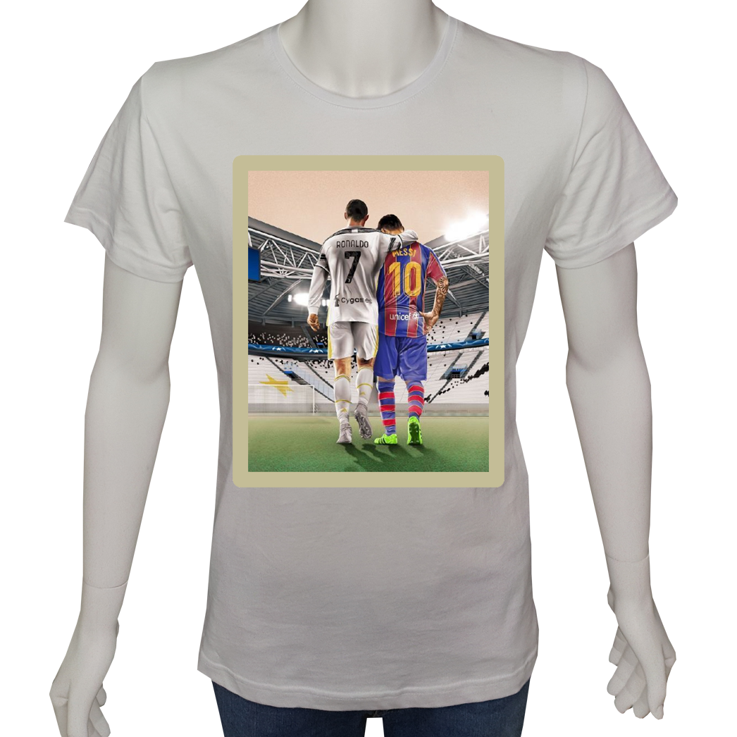 Unisex T-shirt Beyaz 'Spor/Ronaldo&Messi1' Baskılı