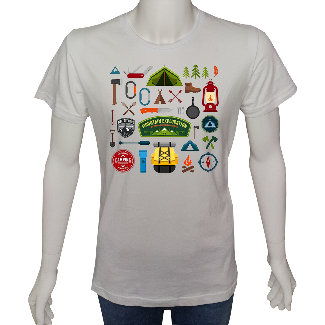 Unisex T-shirt Beyaz 'Kamp&Macera / Kamp21' Baskılı