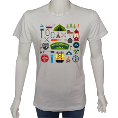Unisex T-shirt Beyaz 'Kamp&Macera / Kamp21' Baskılı