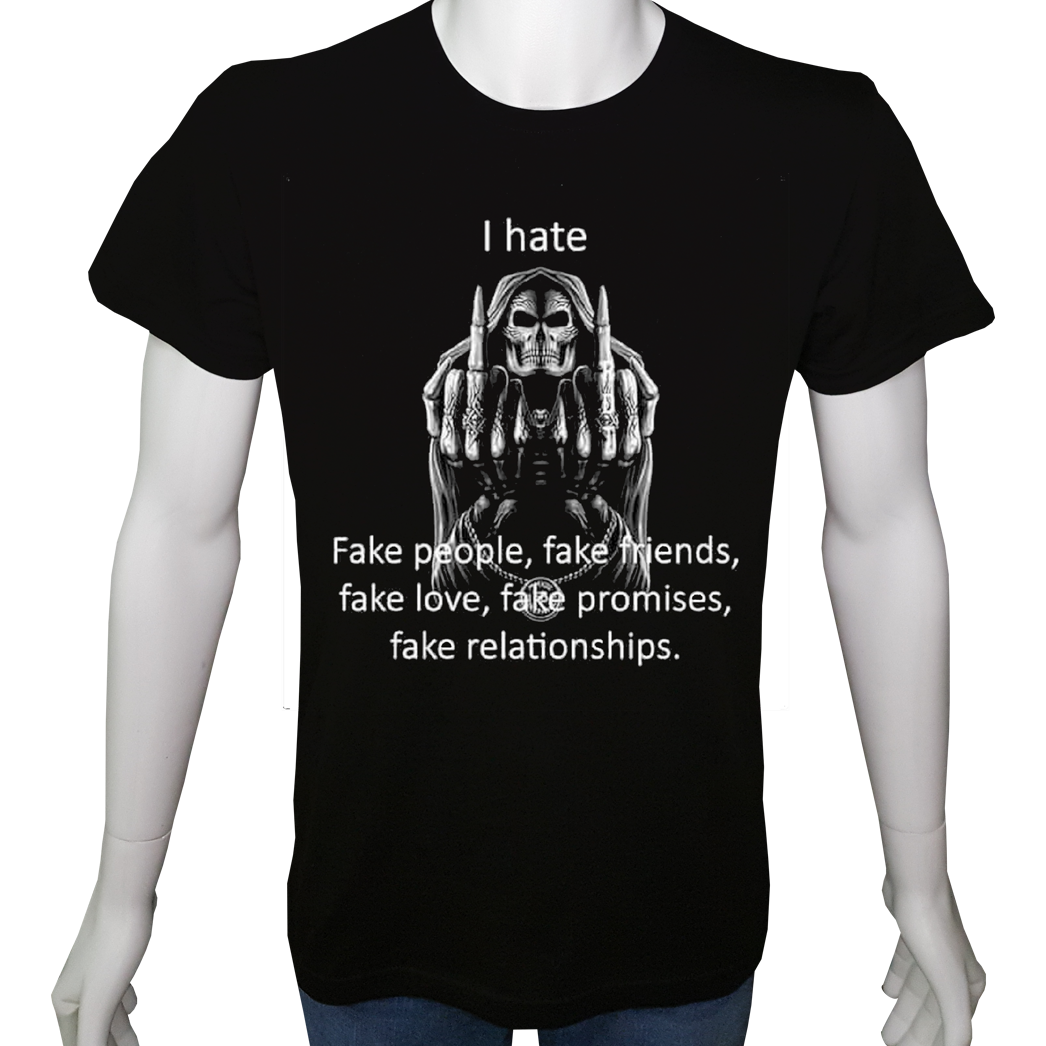 Unisex T-shirt Siyah 'Aforizma / Sahte İnsanlar' Baskılı