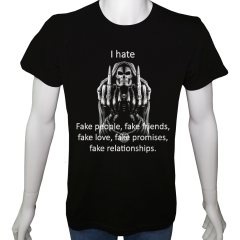 Unisex T-shirt Siyah 'Aforizma / Sahte İnsanlar' Baskılı