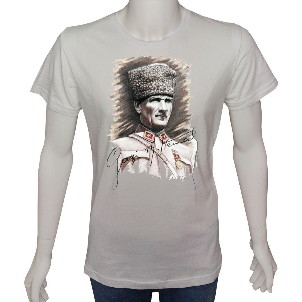 Unisex T-shirt Beyaz 'Atatürk/Atatürk2' Baskılı