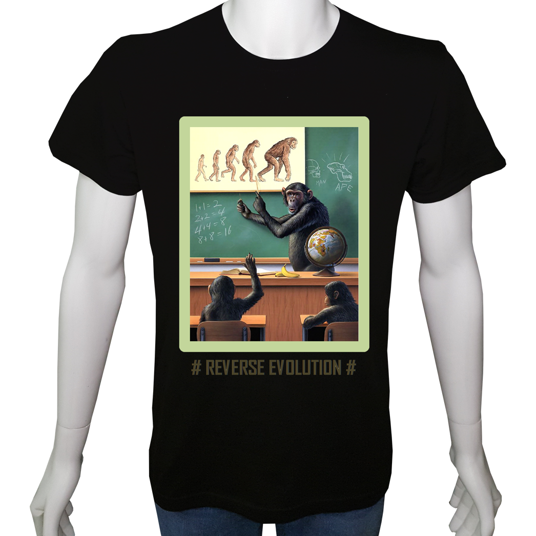 Unisex T-shirt Siyah 'Aforizma / Tersine Evrim' Baskılı