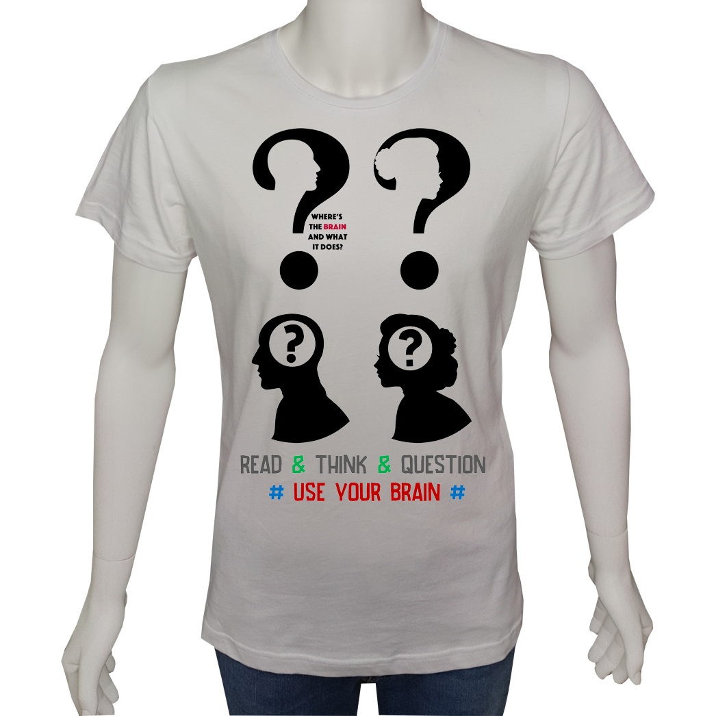Regular Unisex T-shirt Beyaz 'Beyin Fırtınası / Beynini kullan9' Baskılı