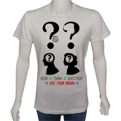 Regular Unisex T-shirt Beyaz 'Beyin Fırtınası / Beynini kullan9' Baskılı