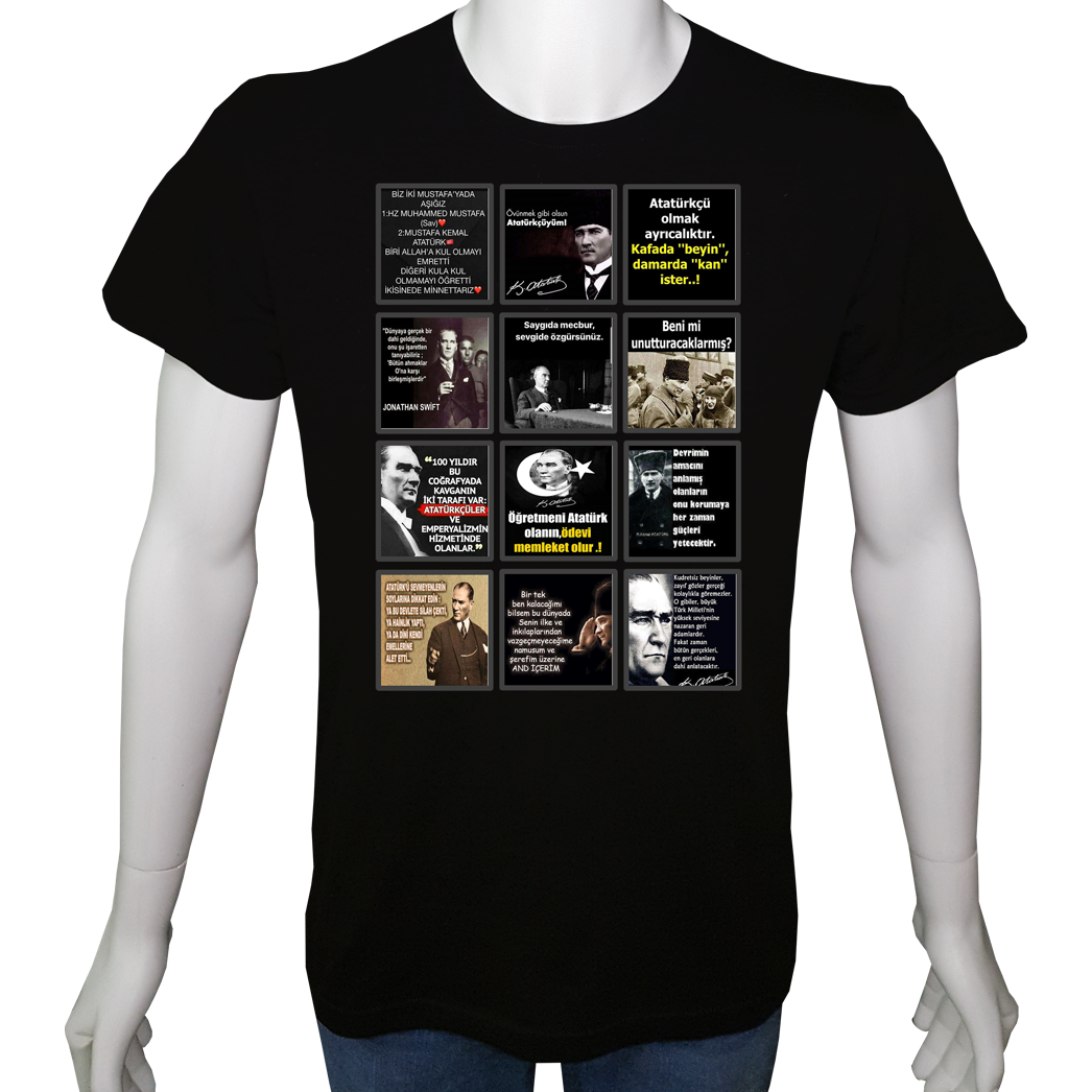 Unisex T-shirt Siyah 'Atatürk/Atatürkçüyüm' 2Baskılı