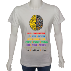 Regular Unisex T-shirt Beyaz 'Beyin Fırtınası / Oku Düşün Sorgula1' Baskılı