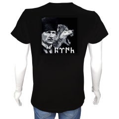 Unisex T-shirt Siyah 'Atatürk/Başbuğ1' 2Baskılı