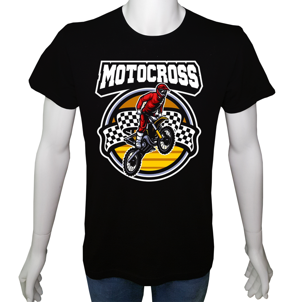 Unisex T-shirt Siyah 'Moto / Kros Moto1' Baskılı