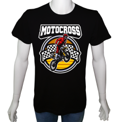 Unisex T-shirt Siyah 'Moto / Kros Moto1' Baskılı