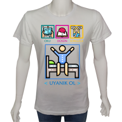 Regular Unisex T-shirt Beyaz 'Beyin Fırtınası / Oku Düşün Sorgula2' Baskılı