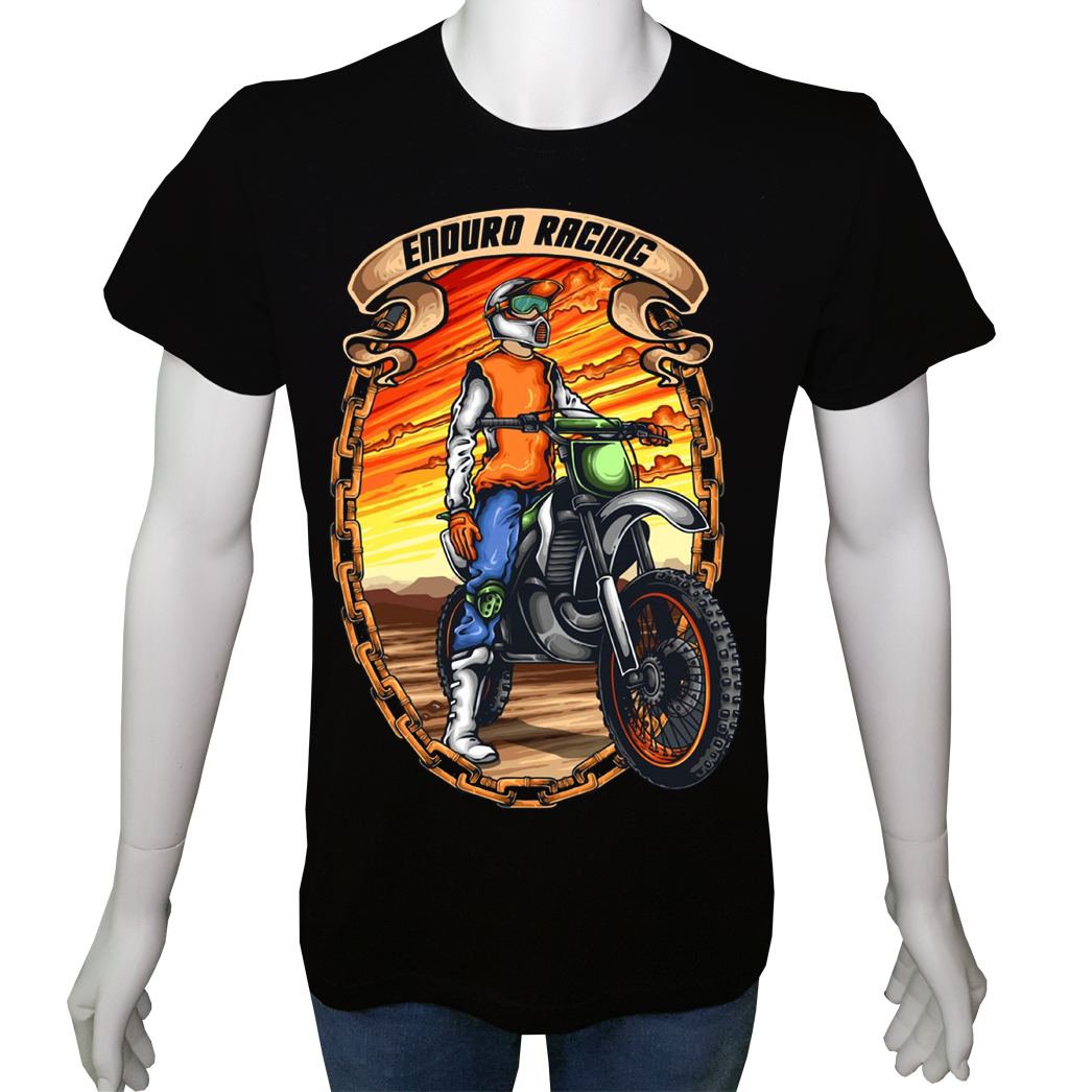 Unisex T-shirt Siyah 'Moto / Kros Moto2' Baskılı