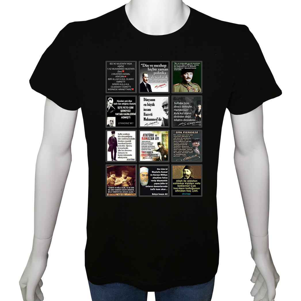Unisex T-shirt Siyah 'Atatürk/Laik Atatürk' 2Baskılı