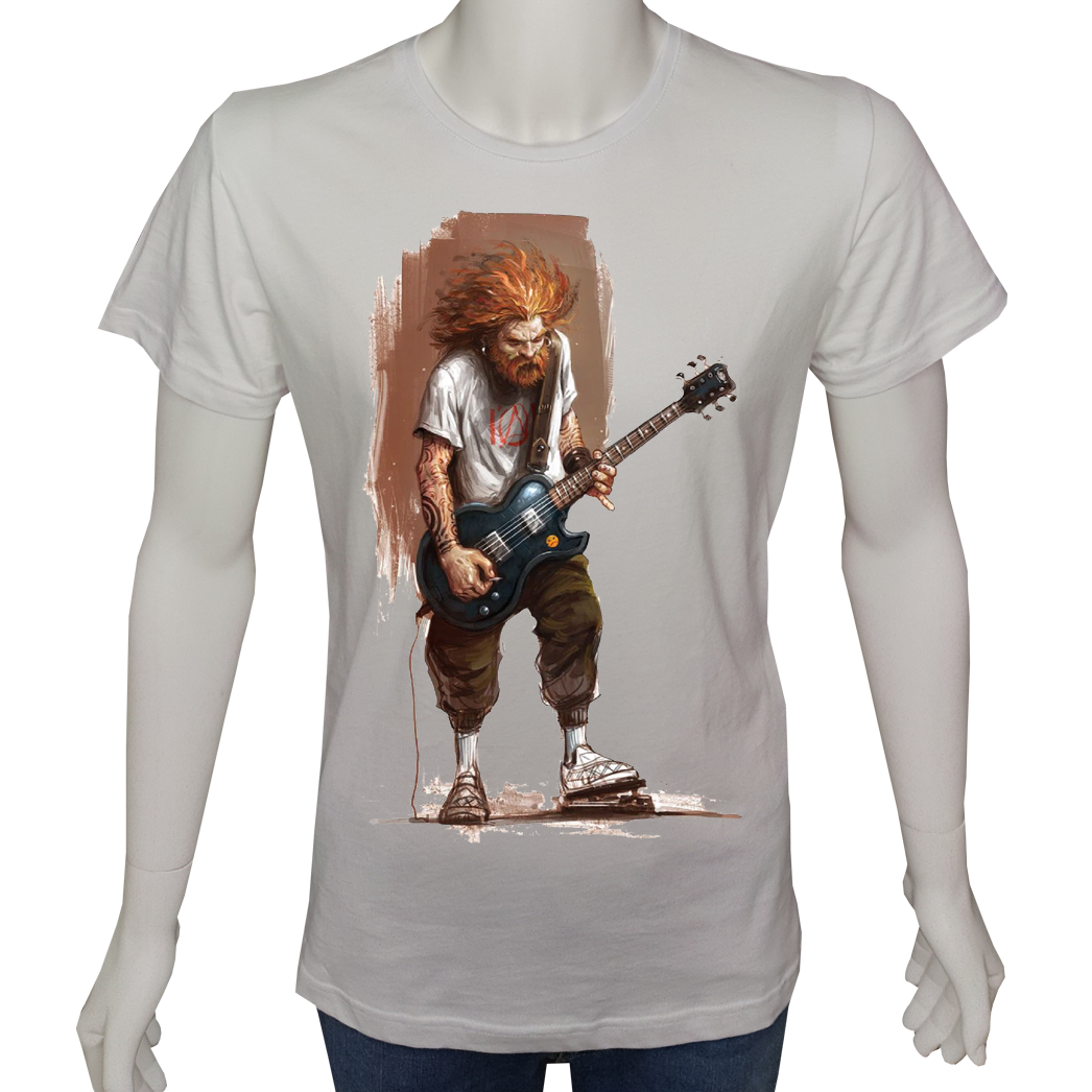 Unisex T-shirt Beyaz 'Müzik/Gitarist1' Baskılı