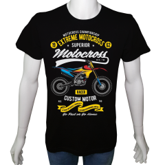 Unisex T-shirt Siyah 'Moto / Kros Moto3' Baskılı