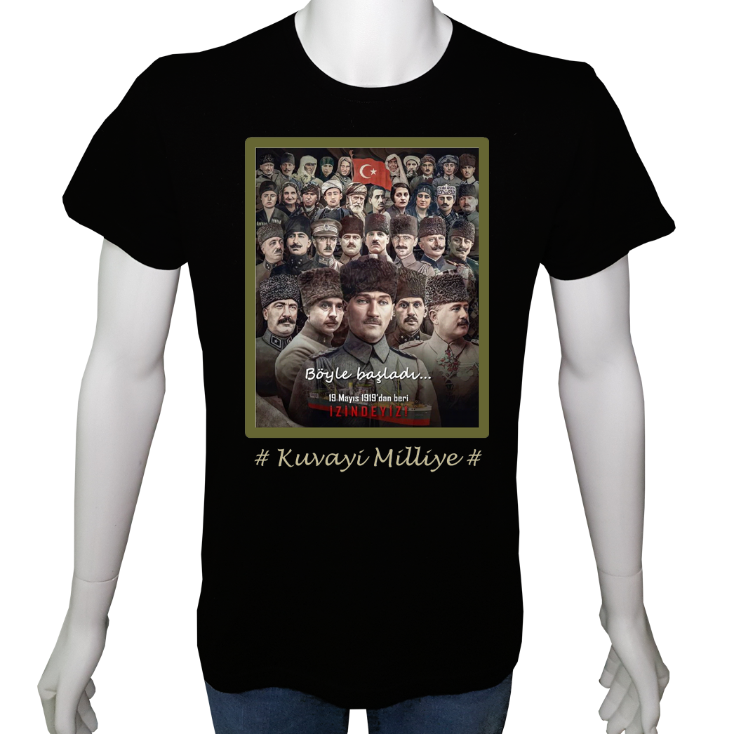 Unisex T-shirt Siyah 'Atatürk/Kuvayi Milliye' Baskılı