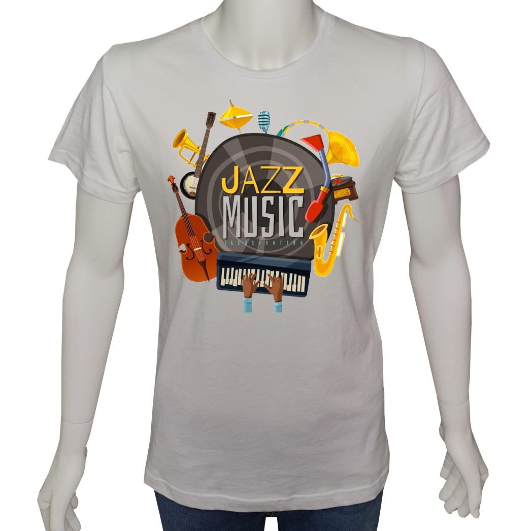Unisex T-shirt Beyaz 'Müzik/Jazz1' Baskılı