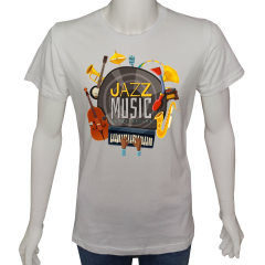 Unisex T-shirt Beyaz 'Müzik/Jazz1' Baskılı