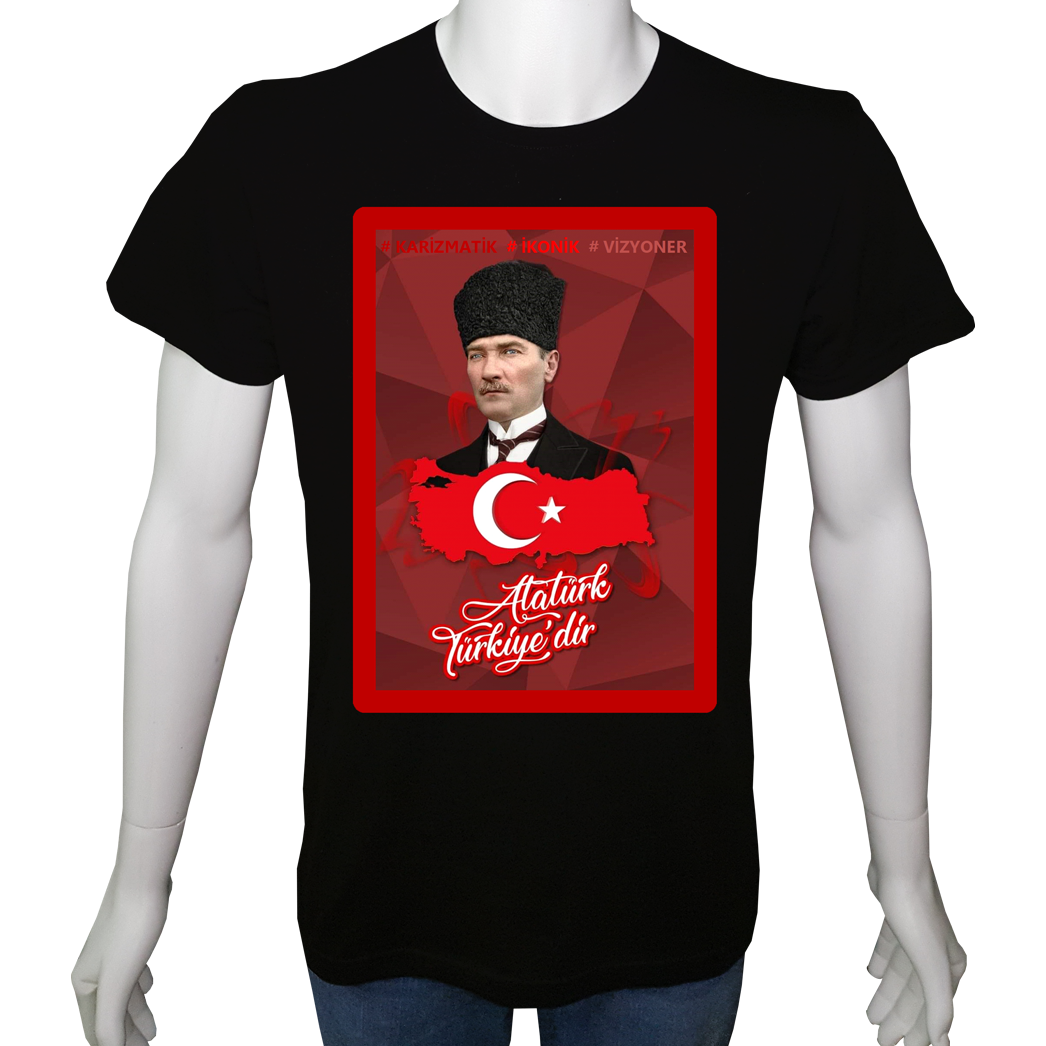 Unisex T-shirt Siyah 'Atatürk/Atatürk Türkiyedir' Baskılı