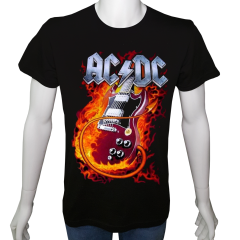Unisex T-shirt Siyah 'Müzik/AC&DC2' Baskılı