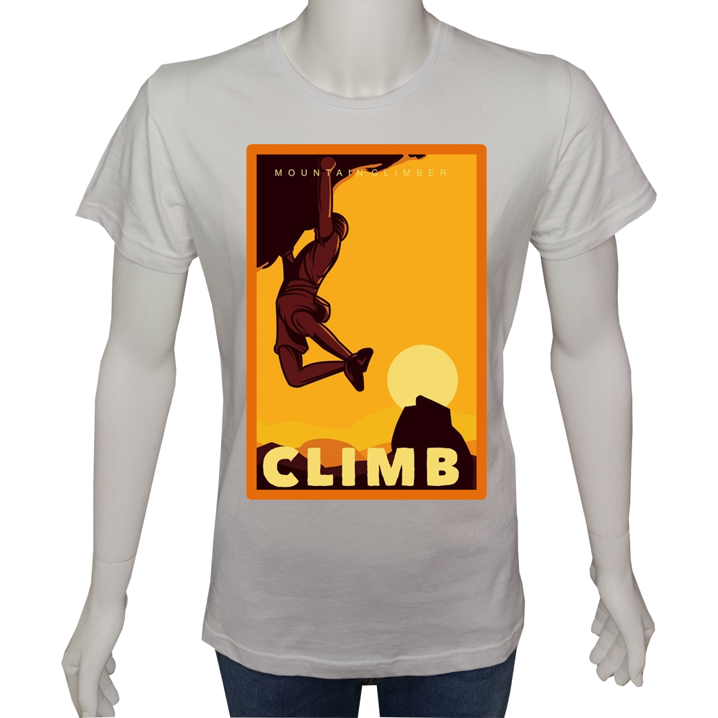 Unisex T-shirt Beyaz 'Kamp&Macera / Dağcı2' Baskılı