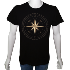 Unisex T-shirt Siyah 'Kamp&Macera / Pusula1' Baskılı