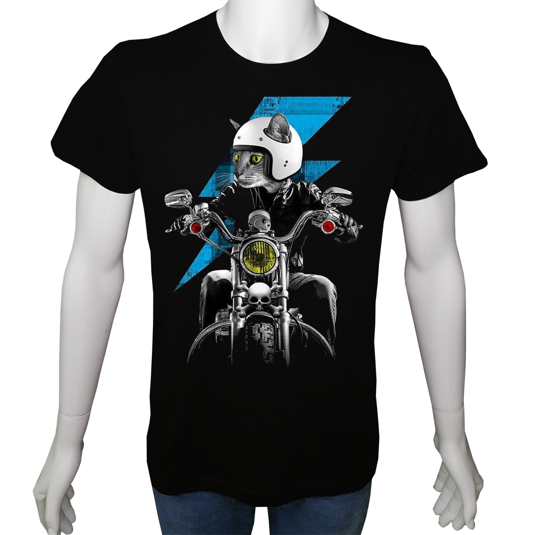 Unisex T-shirt Siyah 'Moto / Moto6' Baskılı