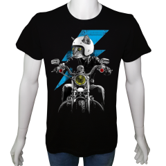 Unisex T-shirt Siyah 'Moto / Moto6' Baskılı