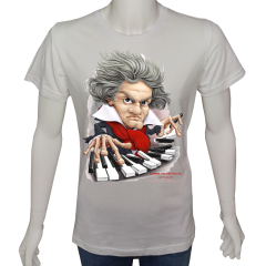 Unisex T-shirt Beyaz 'Müzik/Beethoven2' Baskılı
