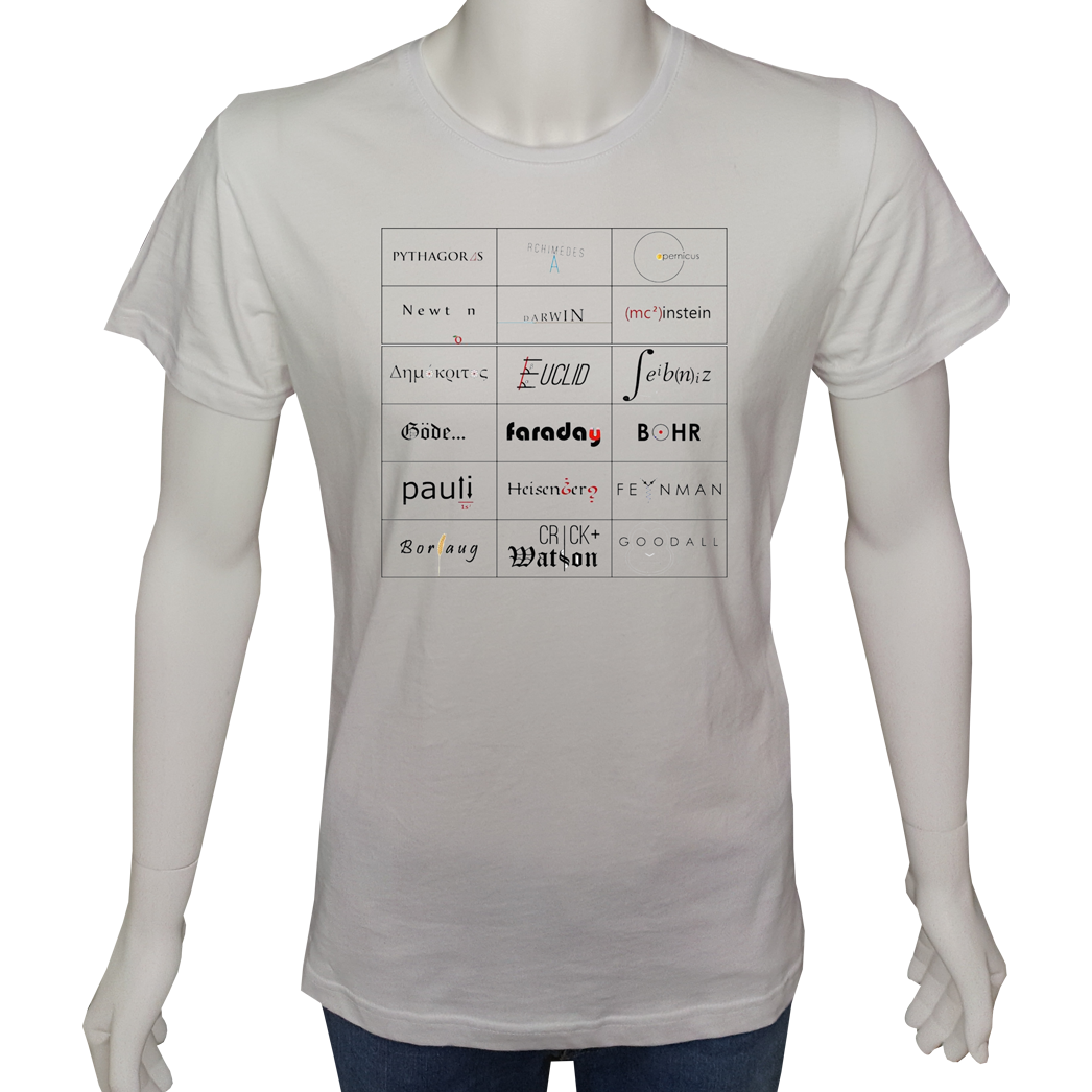 Unisex T-shirt Beyaz 'Bilim Kulübü / Bilimİnsanları2' Baskılı