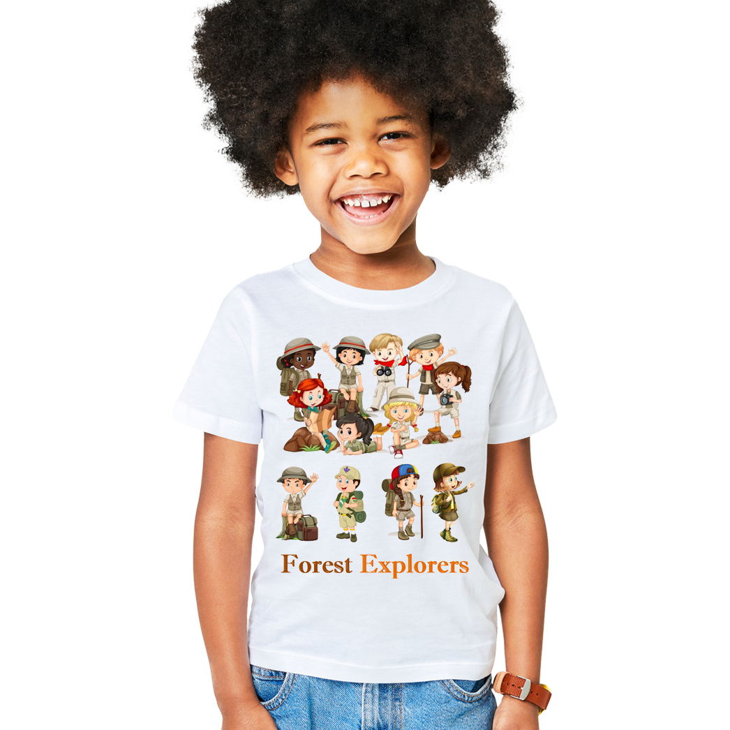 Çocuk T-shirt Beyaz 'Orman Kaşifleri1' Baskılı