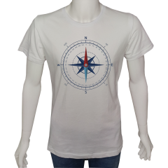 Unisex T-shirt Beyaz 'Kamp&Macera / Pusula3' Baskılı