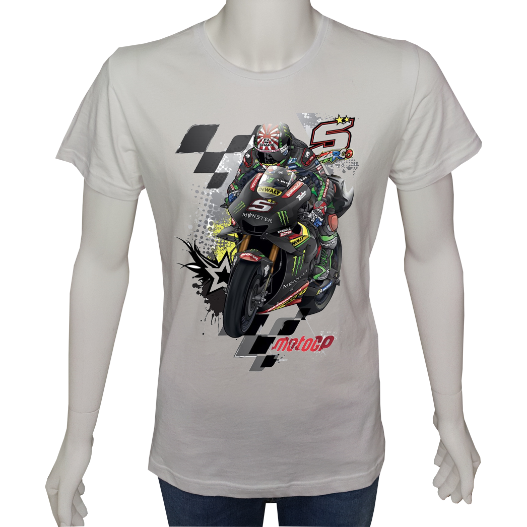 Unisex T-shirt Beyaz 'Moto / Racing Moto1' Baskılı