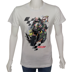 Unisex T-shirt Beyaz 'Moto / Racing Moto1' Baskılı