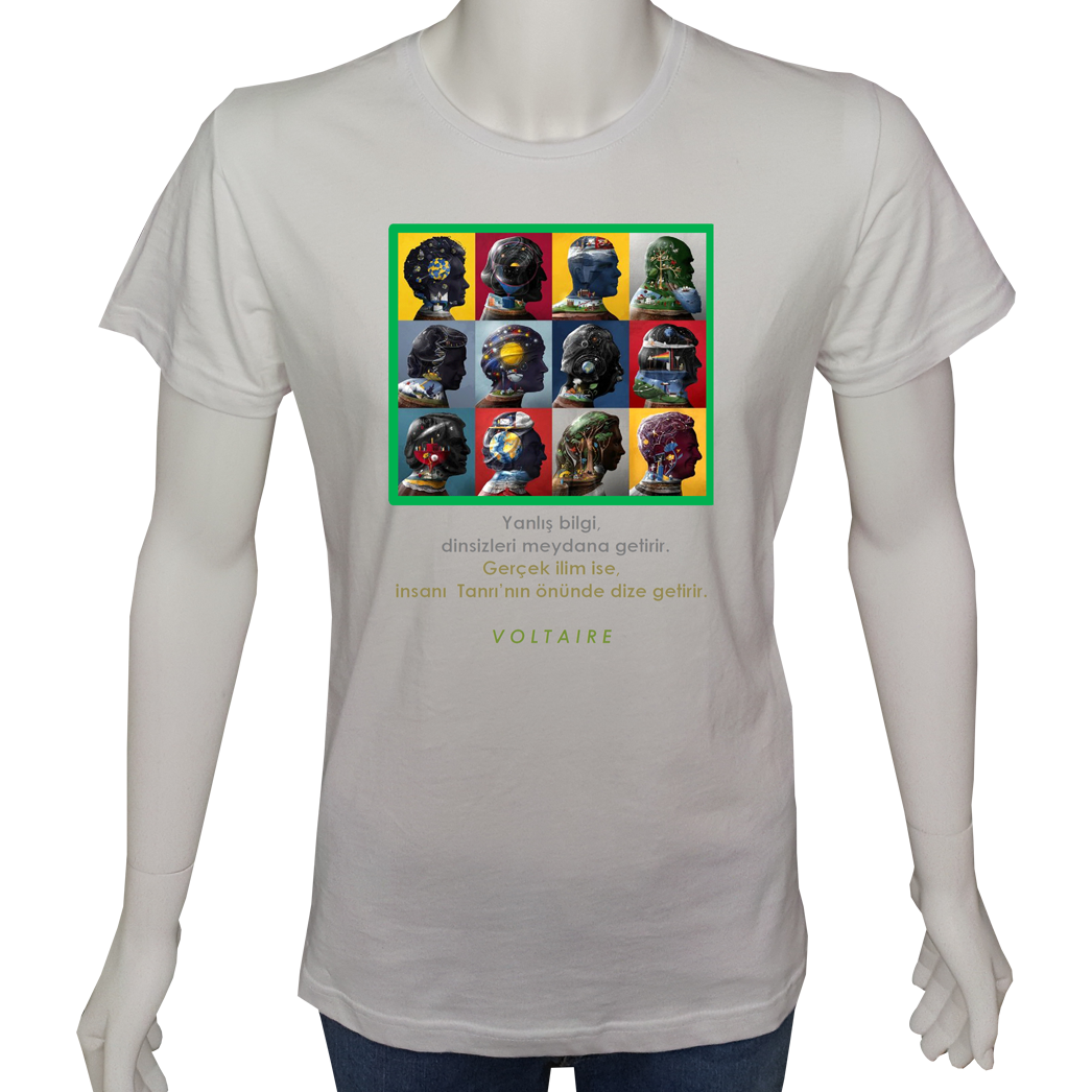 Unisex T-shirt Beyaz 'Bilim Kulübü / Bilimİnsanları4' Baskılı