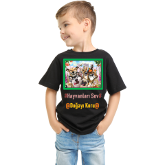 Çocuk T-shirt Siyah 'Hayvanlar1' Baskılı