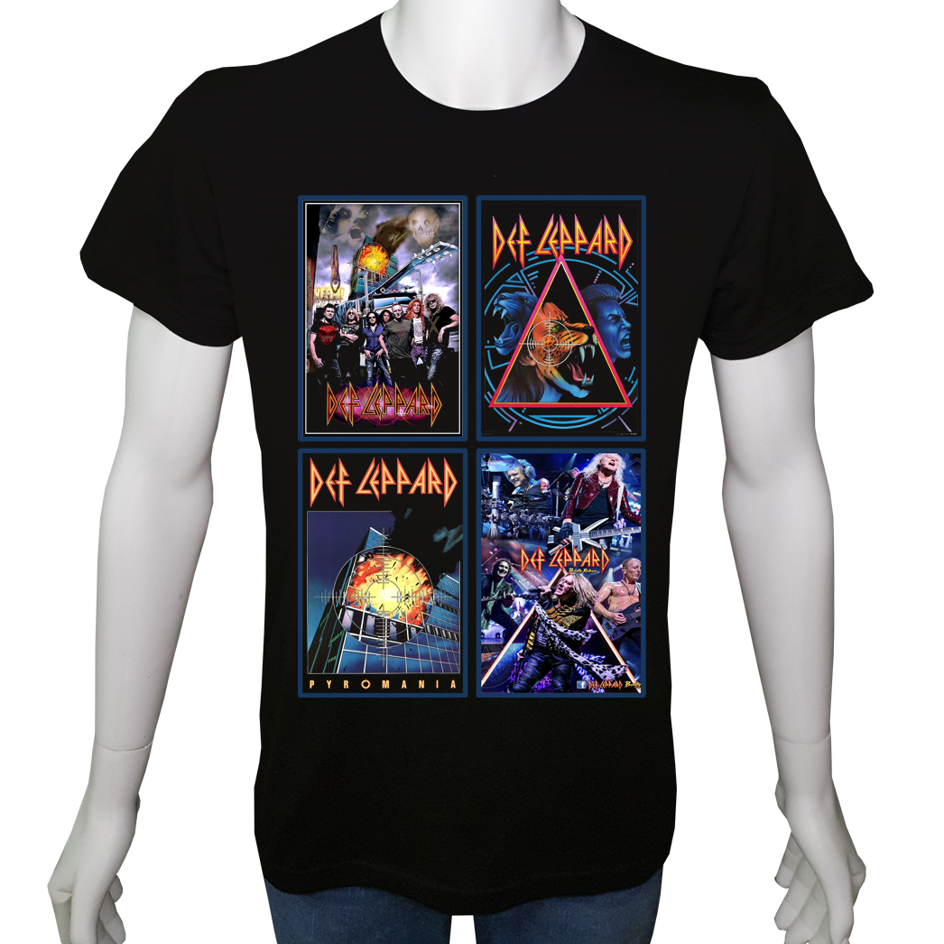 Unisex T-shirt Siyah 'Müzik/DefLeppard1' 2Baskılı