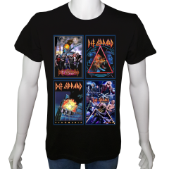 Unisex T-shirt Siyah 'Müzik/DefLeppard1' 2Baskılı