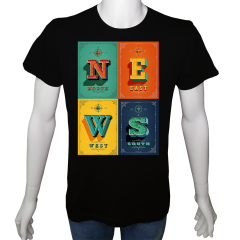 Unisex T-shirt Siyah 'Kamp&Macera / Yönler' Baskılı