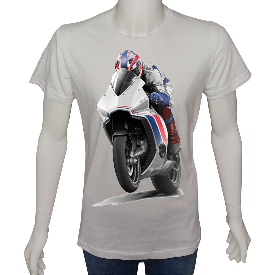 Unisex T-shirt Beyaz 'Moto / Racing Moto2' 2Baskılı