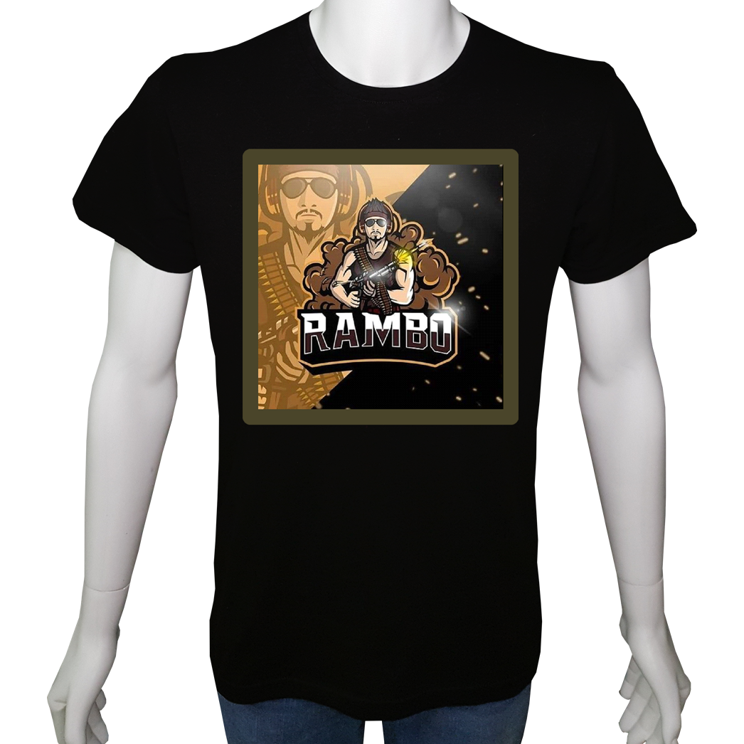 Unisex T-shirt Siyah 'Asker&Taktik / Rambo' Baskılı