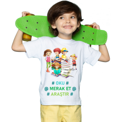 Çocuk T-shirt Beyaz 'Kitap1' Baskılı