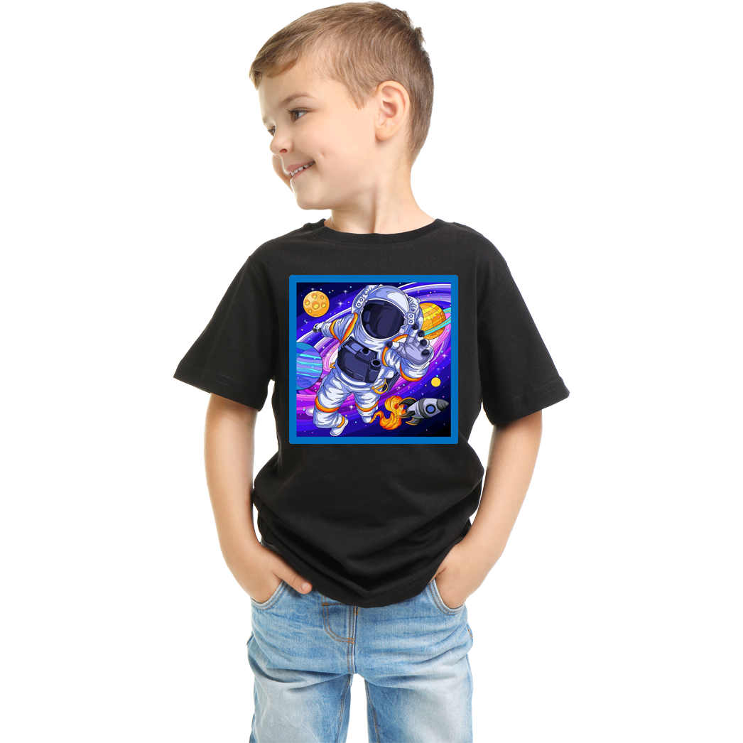 Çocuk T-shirt Siyah 'Astronot1' Baskılı