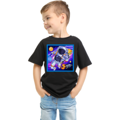 Çocuk T-shirt Siyah 'Astronot1' Baskılı