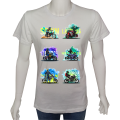 Unisex T-shirt Beyaz 'Moto / Moto8' Baskılı