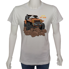 Unisex T-shirt Beyaz 'Kamp&Macera / OffRoad2' Baskılı