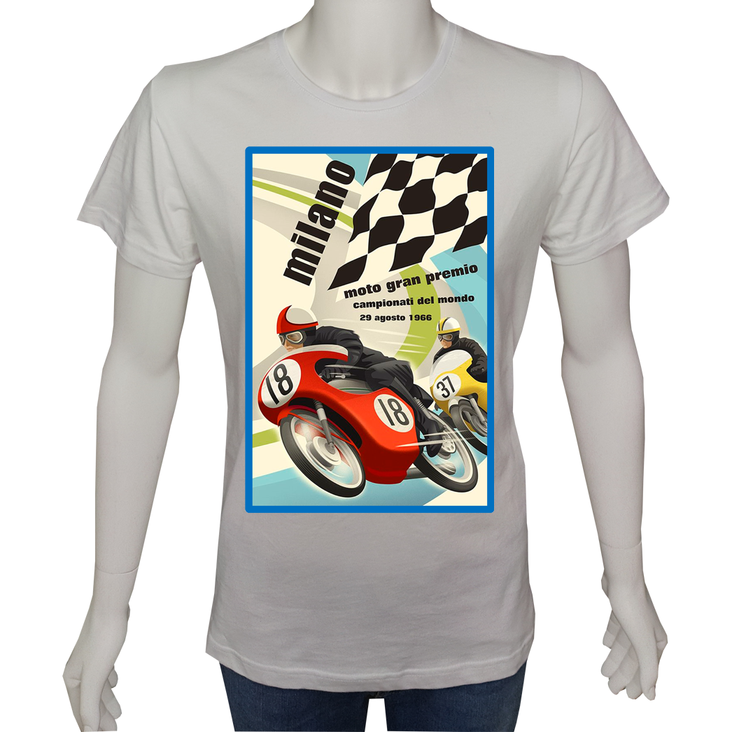 Unisex T-shirt Beyaz 'Moto / Racing Moto3' Baskılı