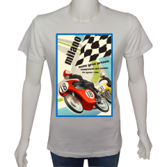 Unisex T-shirt Beyaz 'Moto / Racing Moto3' Baskılı