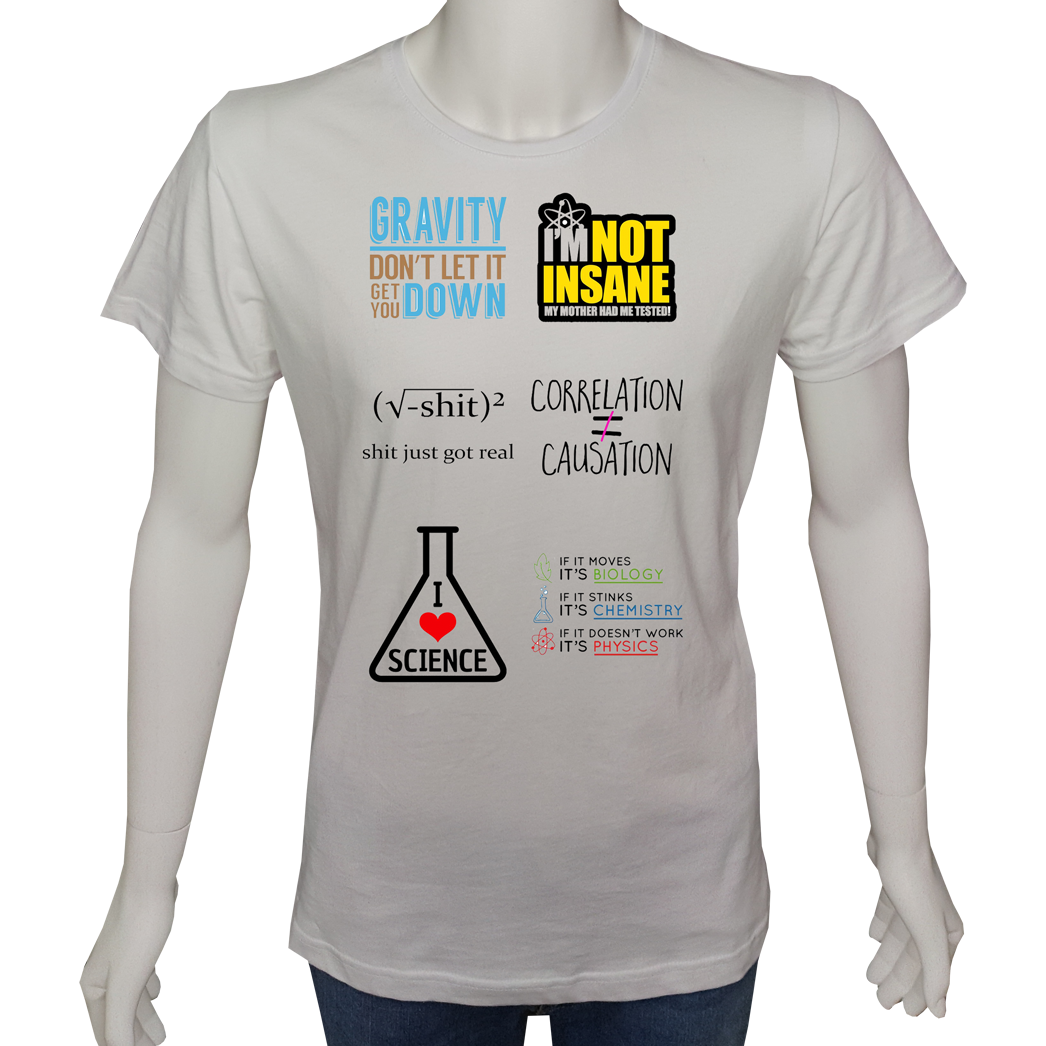 Unisex T-shirt Beyaz 'Bilim Kulübü / Bilim10' Baskılı